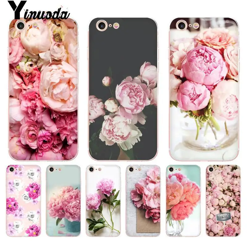 Yinuoda для iphone 7 6 X чехол с цветами розовые пионы Прозрачный iPhone 8 6S Plus 5 5S SE 5C XS XR |