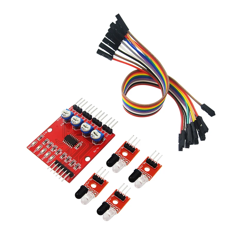 

5set Four-way infrared tracing / 4 channel tracking module / transmission line modules / obstacle avoidance