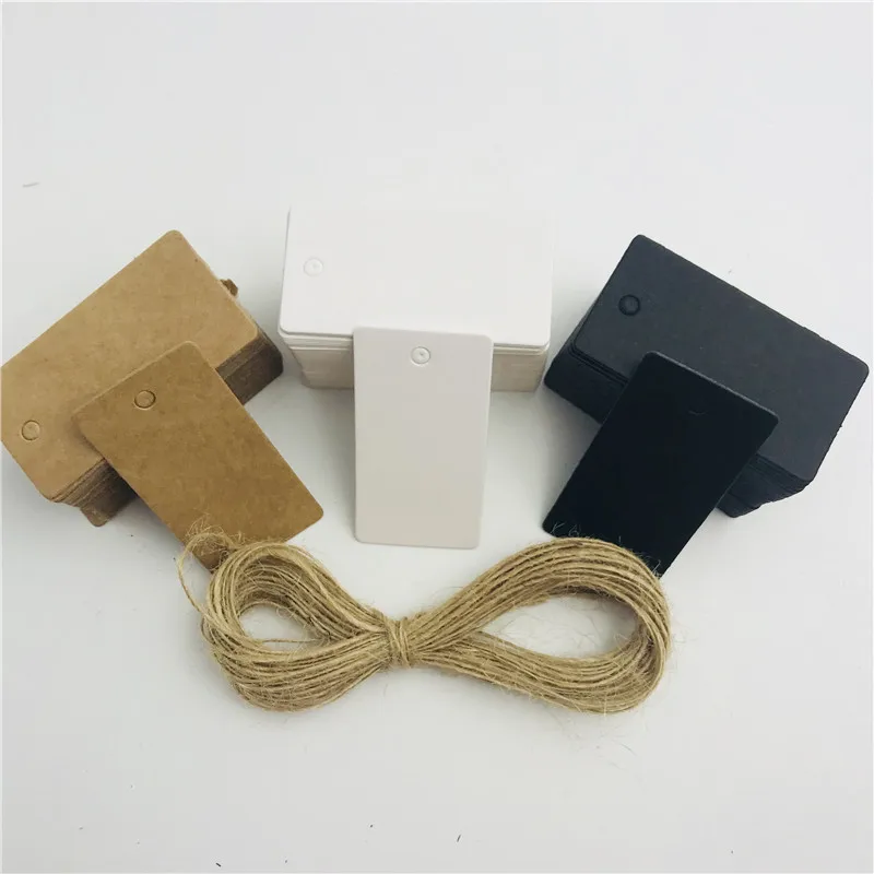 

100pcs/lot White Black Brown Kraft Paper Tags DIY Square Labels Luggage Wedding Note Blank Price Hang Tag 10m String 2.8*5.4cm