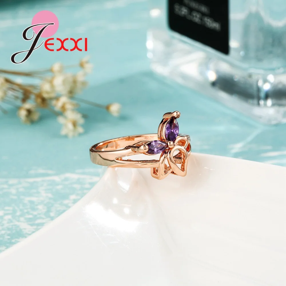 Good Quality Rose Gold Color Noble Purple Classical Cubic Zirconia Wedding Engagement Ring for Women Girls Gifts Bague | Украшения и