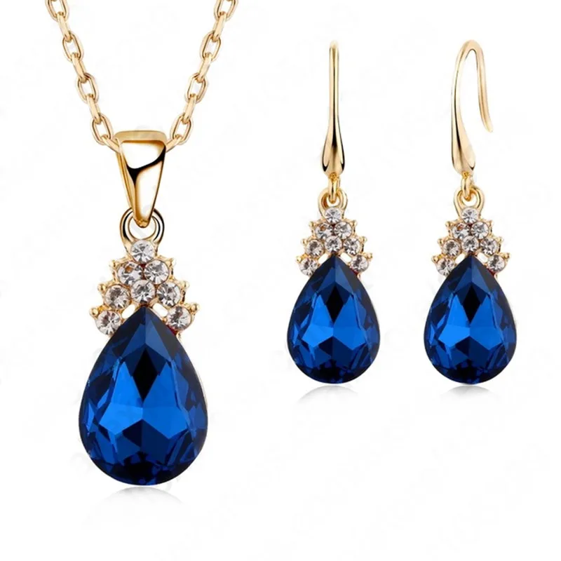 Women Yellow Gold Color Blue Austrian Crystal Jewelry Sets Necklace + Earrings Jewelry for Women Wedding Free shipping
Women Yellow Gold Color Blue Austrian Crystal Jewelry Sets Necklace + Earrings Jewelry for Women Wedding Free shipping