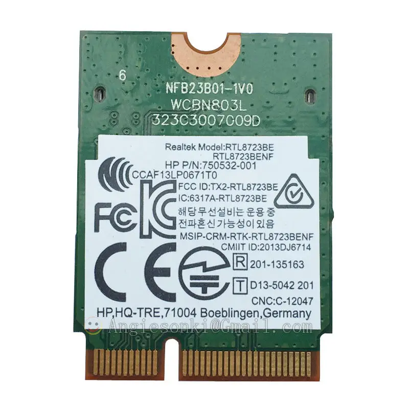 RTL8723BE WiFi +Bluetooth Wireless NGFF 150M-300M 2.4G WLAN card 753082-005 802.11b/g/n Realtek For HP Stream11,Dell
RTL8723BE WiFi +Bluetooth Wireless NGFF 150M-300M 2.4G WLAN card 753082-005 802.11b/g/n Realtek For HP Stream11,Dell