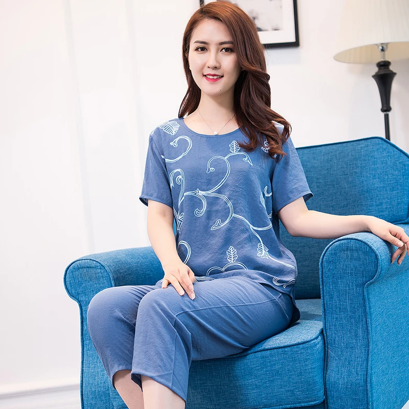 Plus Size 4XL Thin Summer Female Pajamas Set Sleepwear Women Cotton Short Sleeve Pyjamas Suit Casual Loose Nightwear Home Wear
Plus Size 4XL Thin Summer Female Pajamas Set Sleepwear Women Cotton Short Sleeve Pyjamas Suit Casual Loose Nightwear Home Wear