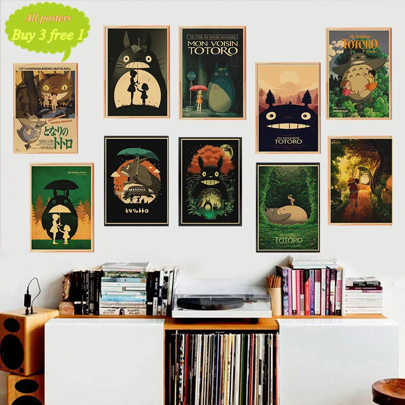 Ретро постер из крафт бумаги Miyazaki Hayao Tonari no Totoro винтажный украшение для