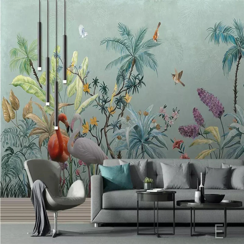 

beibehang Custom 3d wallpaper murals medieval hand-painted tropical rainforest flowers and birds background wall painting