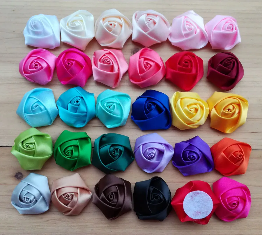 

wholesale 1.5" classical mini satin rosette flowers Flat Back Girls Rose Flower For Headbands Accessories 500pcs free shipping