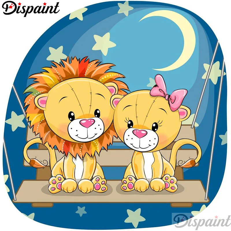 

Dispaint Full Square/Round Drill 5D DIY Diamond Painting "Lion couple scenery" 3D Embroidery Cross Stitch 5D Home Decor A12383
