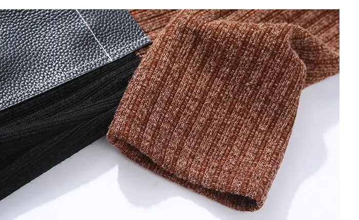 Winter Fall Fashion Women Pu Leather Patchwork Long Sleeve Knitted Sweater Dress , Female Womens Casual Designer Slim Dresses
Winter Fall Fashion Women Pu Leather Patchwork Long Sleeve Knitted Sweater Dress , Female Womens Casual Designer Slim Dresses
