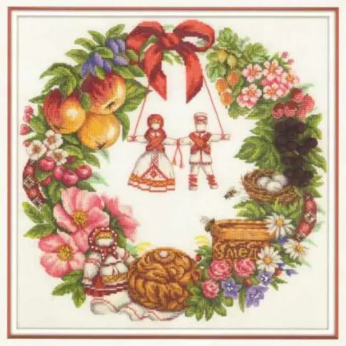 Gold Collection Counted Cross Stitch Kit Fruitfulness Wreath Fruits and Flower Harvest Men and Woman
Gold Collection Counted Cross Stitch Kit Fruitfulness Wreath Fruits and Flower Harvest Men and Woman