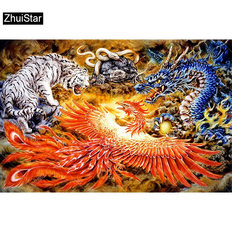 

Full Square Drill 5D DIY Diamond Painting "dragon phoenix tiger snake" 3D Embroidery Cross Stitch Mosaic Decor XSH