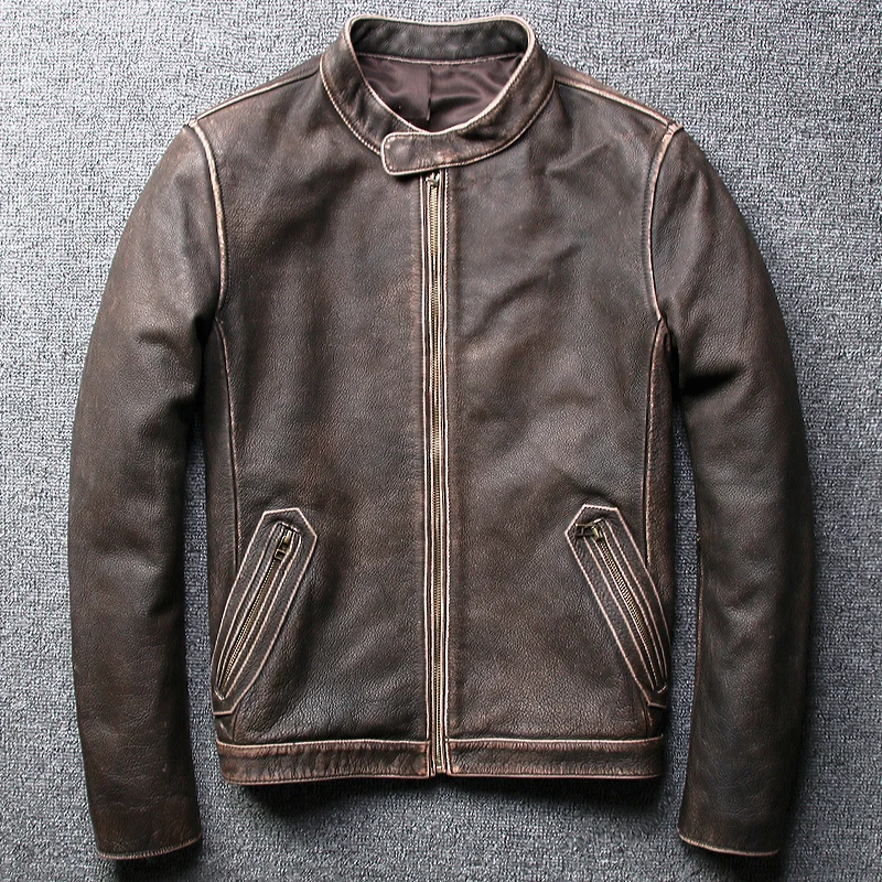 Vintage Brown Genuine Leather Jackets For Men Short Slim Motorcycle Coats Mens Stand Collar Retro Overcoat Plus Size 5XL
Vintage Brown Genuine Leather Jackets For Men Short Slim Motorcycle Coats Mens Stand Collar Retro Overcoat Plus Size 5XL