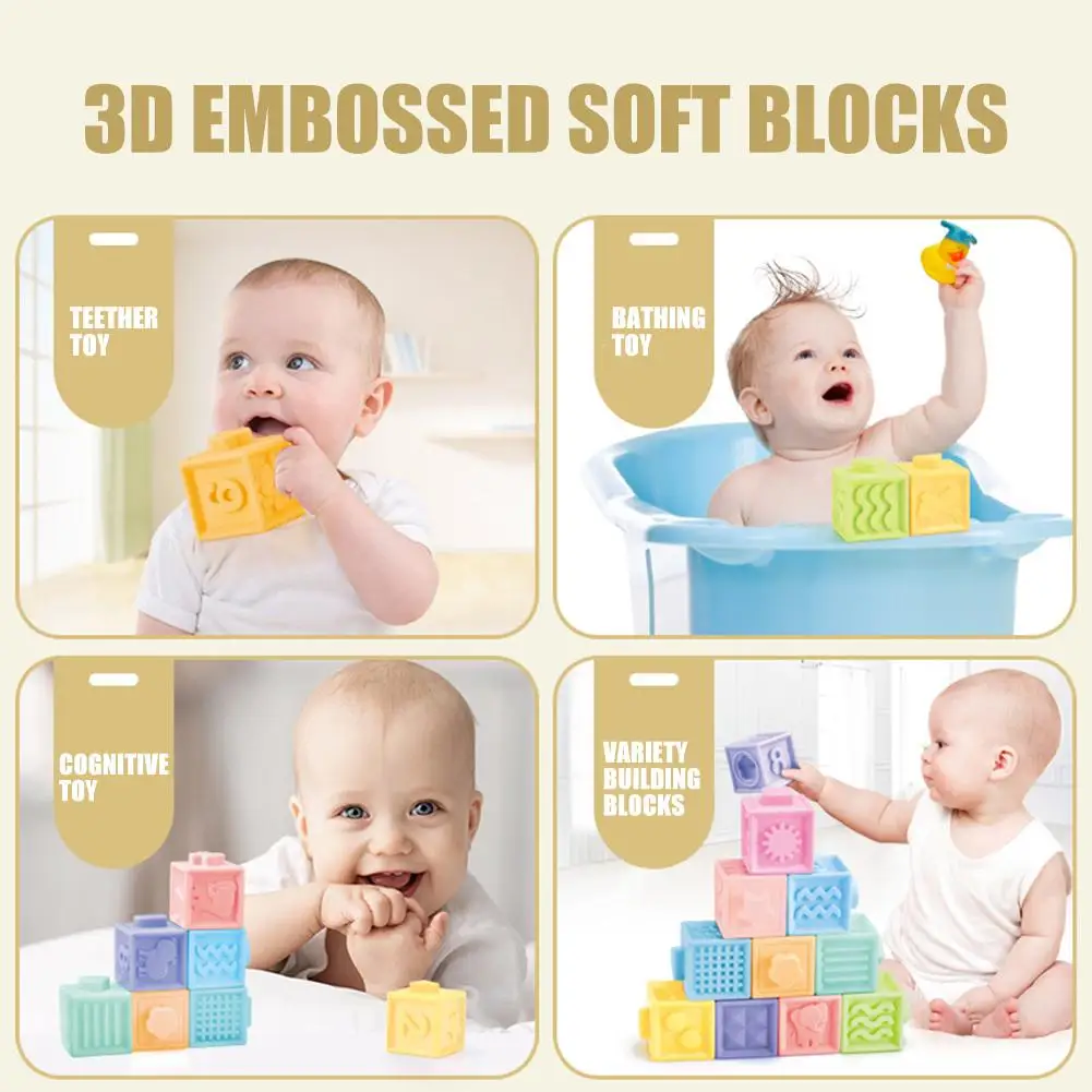 3D Embossed Educational Soft Rubber Building Blocks Food Grade Baby bebe Teether Bath Cognitive Early Educational figure Toys
3D Embossed Educational Soft Rubber Building Blocks Food Grade Baby bebe Teether Bath Cognitive Early Educational figure Toys