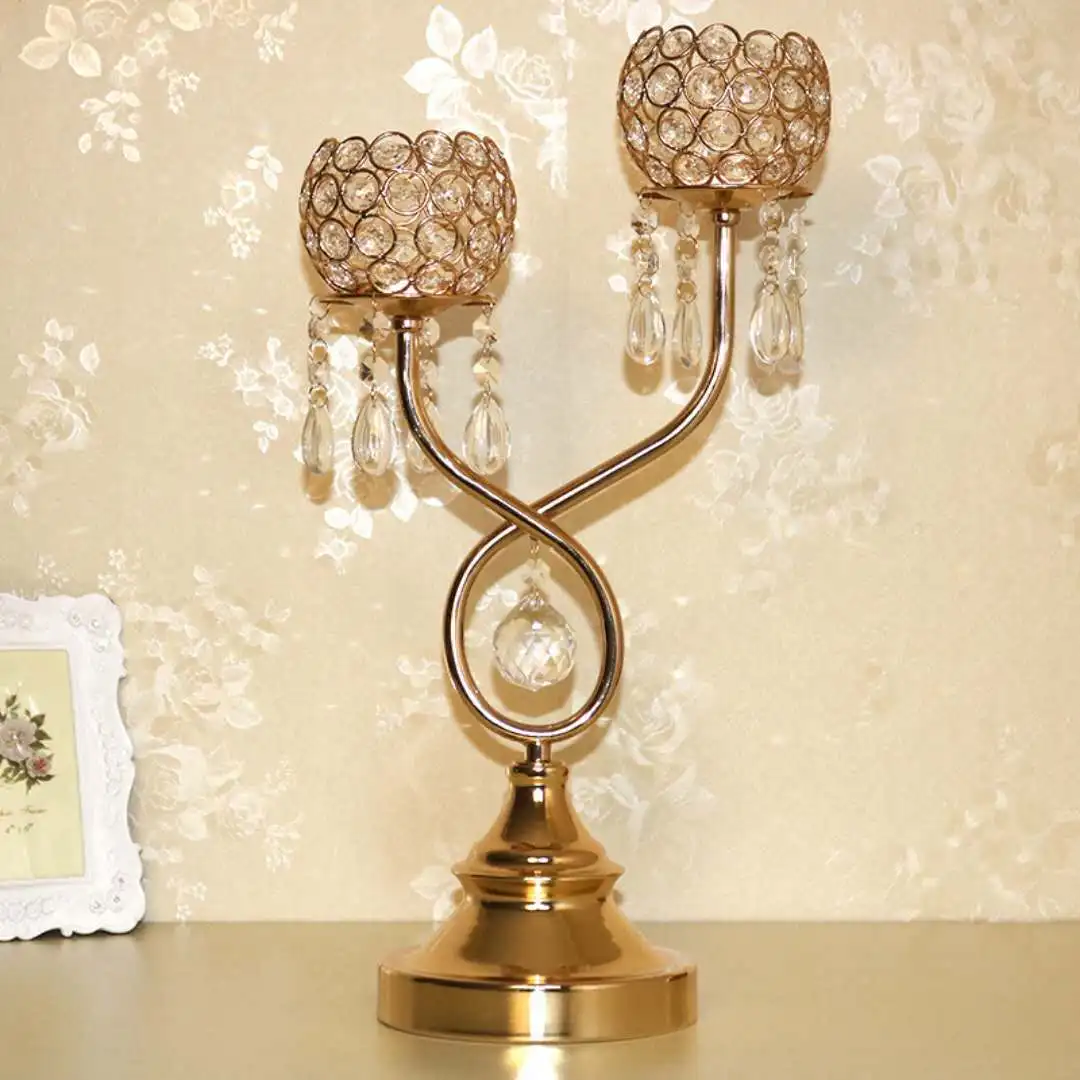 Metal Gold 2-arms Candelabra Wedding Decoration Crystal Centerpiece Votive Candle Holder Stand for Marriage Party
Metal Gold 2-arms Candelabra Wedding Decoration Crystal Centerpiece Votive Candle Holder Stand for Marriage Party