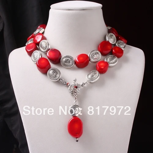 32'' Red Coral Bead Tibet Silver Carved Flower Dangle Pendant Necklace Woman Party Gift &6N0053
32'' Red Coral Bead Tibet Silver Carved Flower Dangle Pendant Necklace Woman Party Gift &6N0053