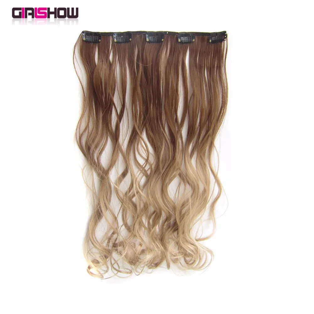 

50g 22" Long Synthetic Curly Wave Clip In On ombre Hair Extension 5 clips in Hair weave one slice two tone 9 colors 1pc