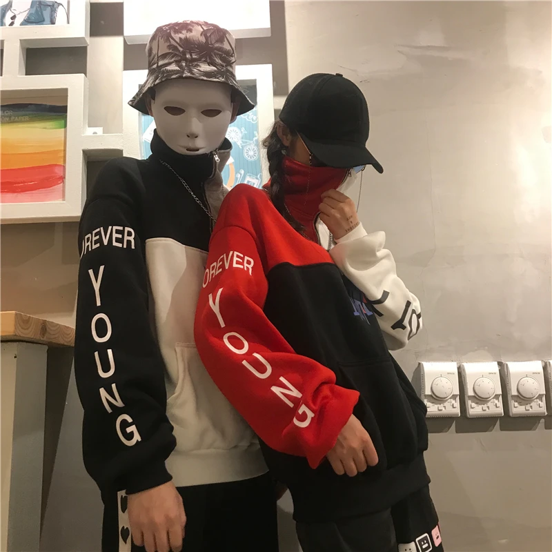 Harajuku Толстовки пара 2018 осень и зима оригинальной прострочкой на Молнии Высокий