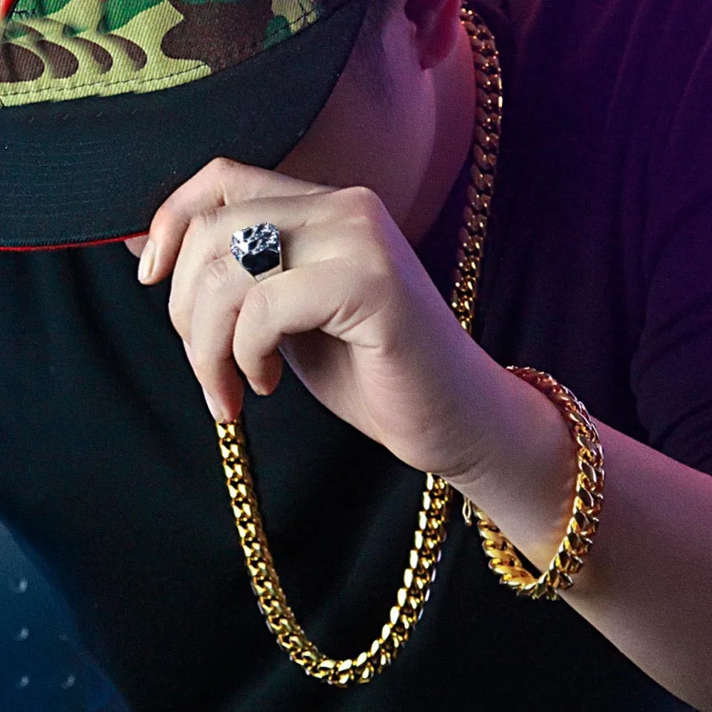 Luxury 14MM Men Miami Link Cuban Chain Necklace Bracelets Stainless steel Rhinestone Clasp Lock Hip hop Heavy Jewelry Sets
Luxury 14MM Men Miami Link Cuban Chain Necklace Bracelets Stainless steel Rhinestone Clasp Lock Hip hop Heavy Jewelry Sets