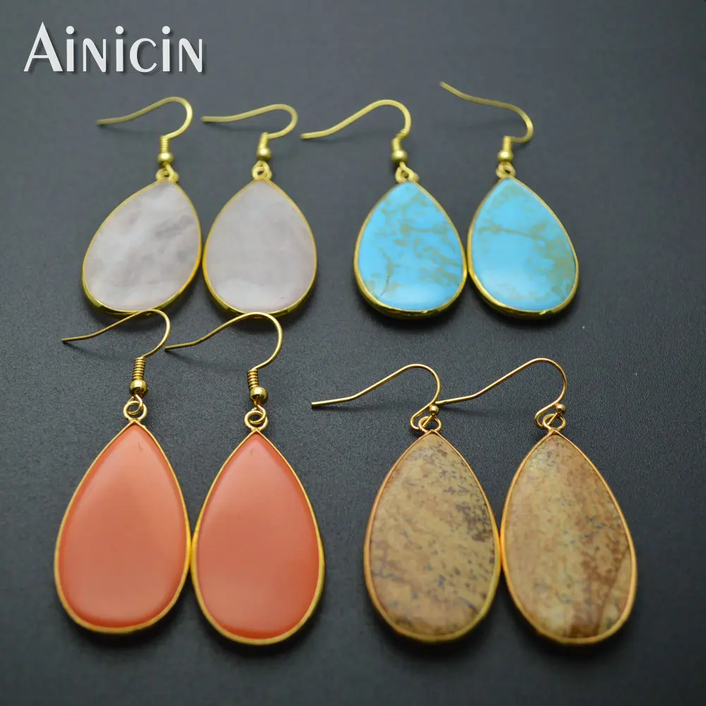 Semi-precious Stone Water Drop Gold Surround Hook Earrings Fashion Women Dangle Earring Party Jewelry Gift
Semi-precious Stone Water Drop Gold Surround Hook Earrings Fashion Women Dangle Earring Party Jewelry Gift