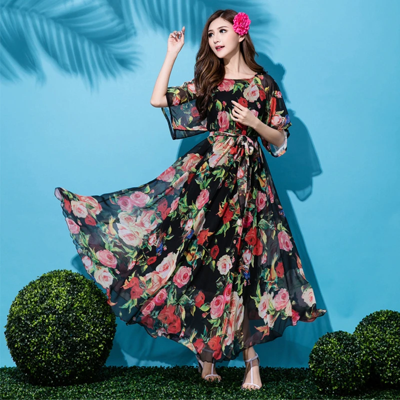 2022 Hot Luxurious and elegant O-neck Black Floral Chiffon Bohemia Short-sleeve Flowy Full Dress Lightweight Beach Sundress
2022 Hot Luxurious and elegant O-neck Black Floral Chiffon Bohemia Short-sleeve Flowy Full Dress Lightweight Beach Sundress