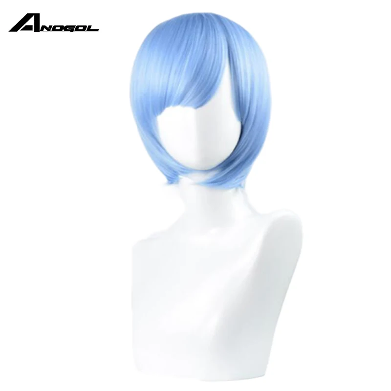 Anogol Re:Zero Starting Life in Another World Rem Old Short Straight Blue Synthetic Lace Front Wig For Halloween Costume Party | Шиньоны и