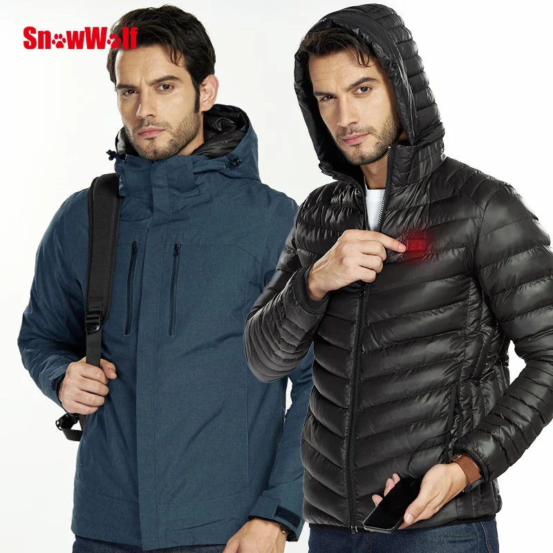 

SNOWWOLF Men Winter Waterproof Softshell USB Heated Jacket Outdoor Hunting Camping Rain Jacket Men 3 in 1 Windbreaker