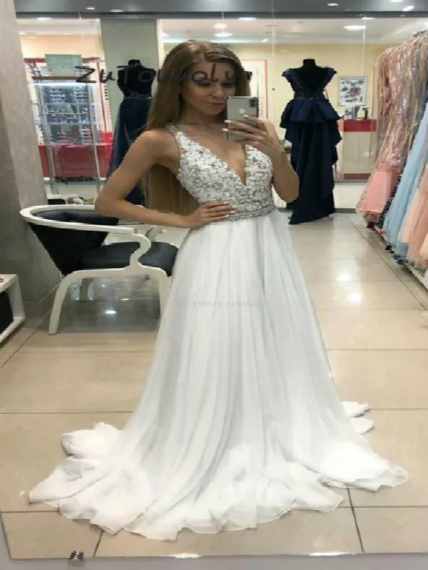 Sexy White Prom Dress 2019 Deep V Neck Appliques Crystal Long Party Dresses Evening Wear For Graduation Ceremonial saty clothes
Sexy White Prom Dress 2019 Deep V Neck Appliques Crystal Long Party Dresses Evening Wear For Graduation Ceremonial saty clothes