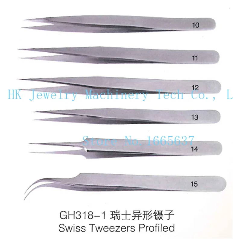 6pcs/lot Switzerland tweezers profiled Jeweler Style tweezers tweezers kit