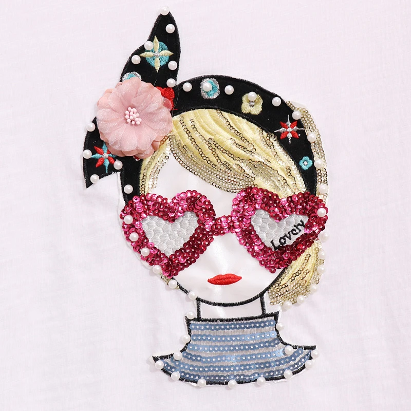 Spring Summer New Pearl Beaded Cartoon Girl Short-sleeve T-shirt + Worn Out Jeans Two Piece Vintage Jeans Suit Female Students
Spring Summer New Pearl Beaded Cartoon Girl Short-sleeve T-shirt + Worn Out Jeans Two Piece Vintage Jeans Suit Female Students