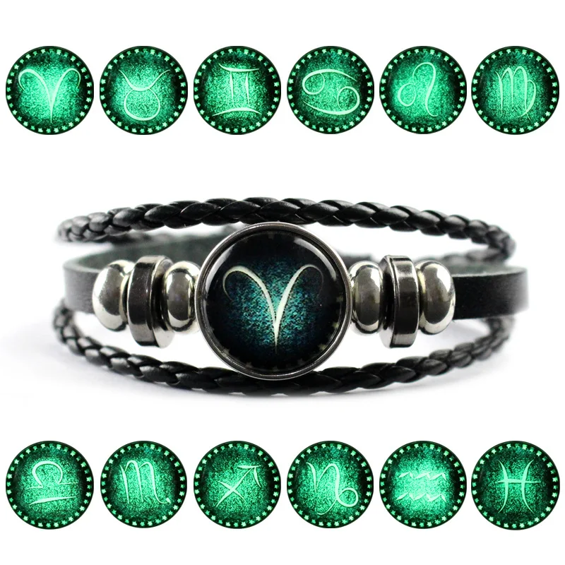 Glow in Dark Twelve Constellations Charm Bracelet for Men Women Snap Button Leather Bracelet Signs of the Zodiac Jewelry Male
Glow in Dark Twelve Constellations Charm Bracelet for Men Women Snap Button Leather Bracelet Signs of the Zodiac Jewelry Male