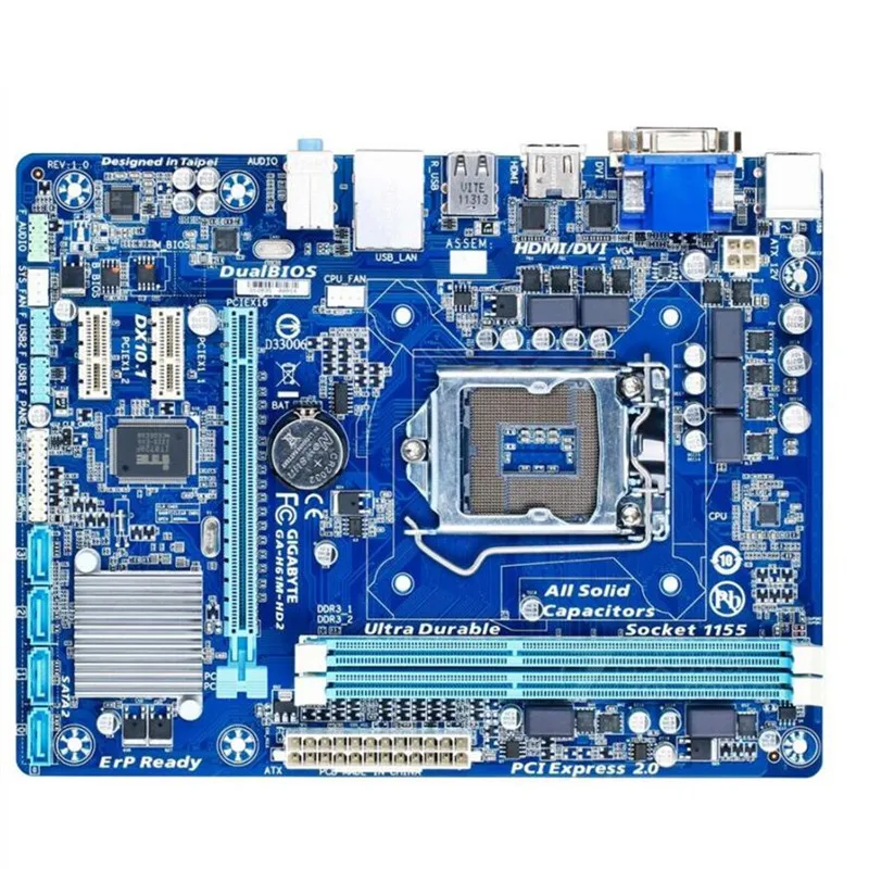 Оригинальная десктопная Материнская плата Gigabyte GA-H61M-HD2 H61 LGA 1155 i3 i5 i7 DDR3 Micro-ATX 100%