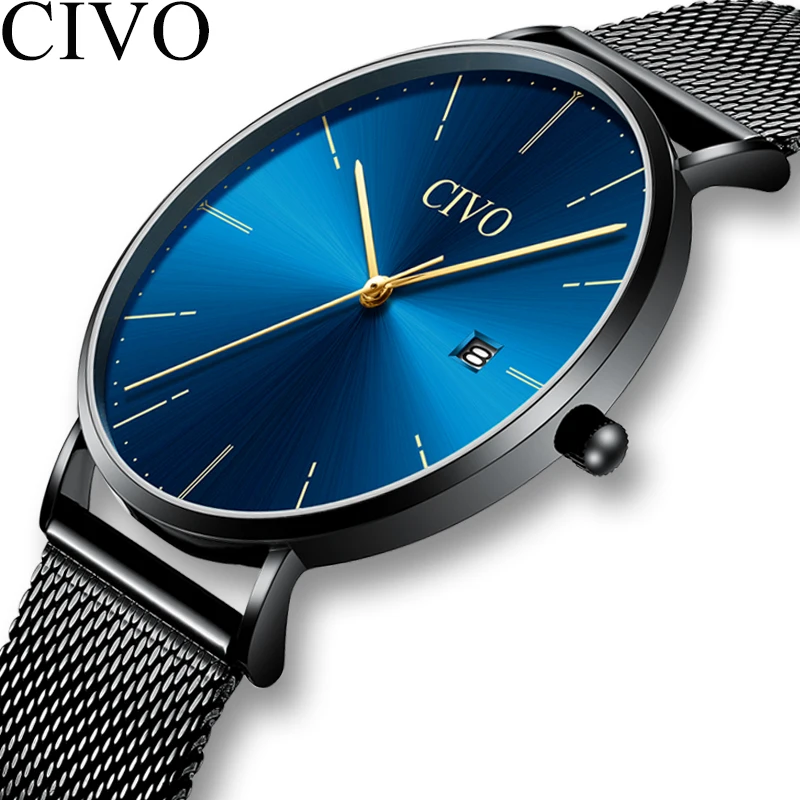 CIVO Бизнес Мужские часы Топ бренд класса люкс водонепроницаемые ультра тонкие