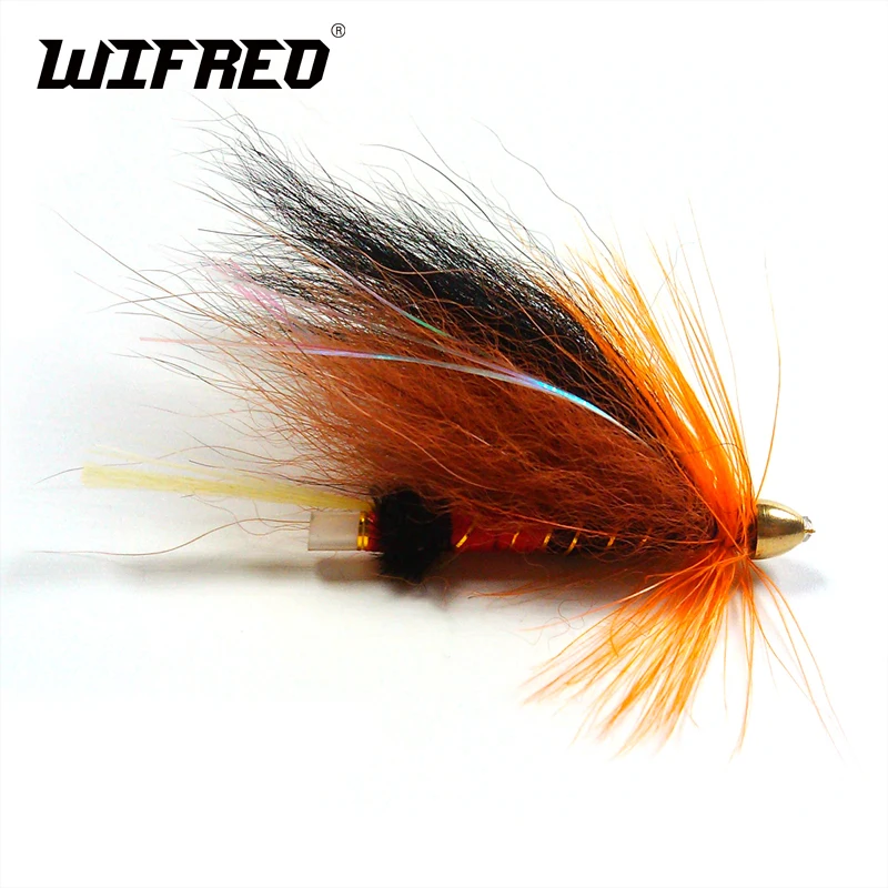 Wifreo 4PCS Cone Head Tube Fly Orange Salmon Steelhead Fishing Flies