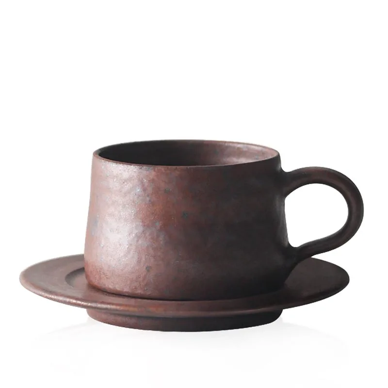 

73 мл кофейная чашка эспрессо в японском стиле ручной работы, керамическая грубая керамика, кофейные кружки с блюдцем, чашки для молочной вод...