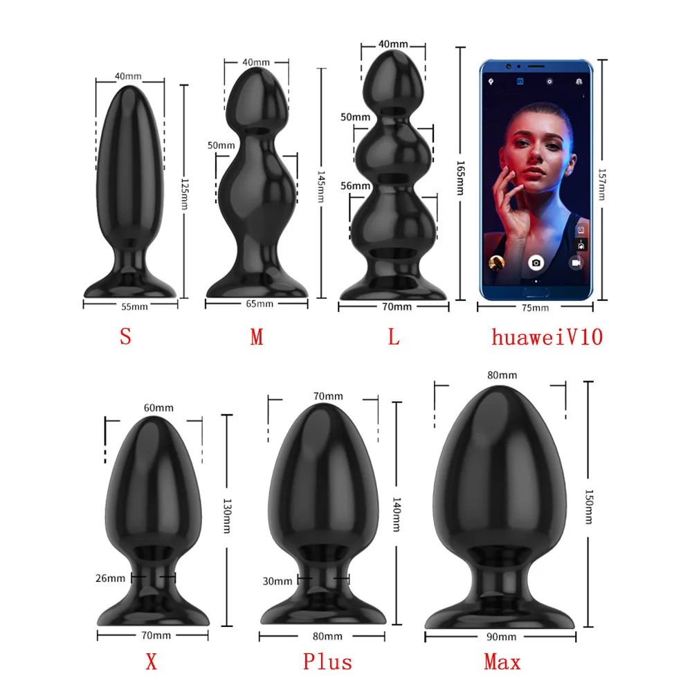 Huge Anal Plug Silicone Beads Toys with Suction Cup Big Butt Smooth Soft Adult for Gay Sex Men Woman Black |