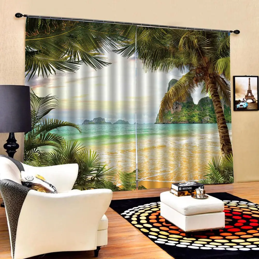 

beach sea curtains nature scenery landscape Bedroom 3D Window Curtain Luxury living room decorate Cortina Blackout curtain