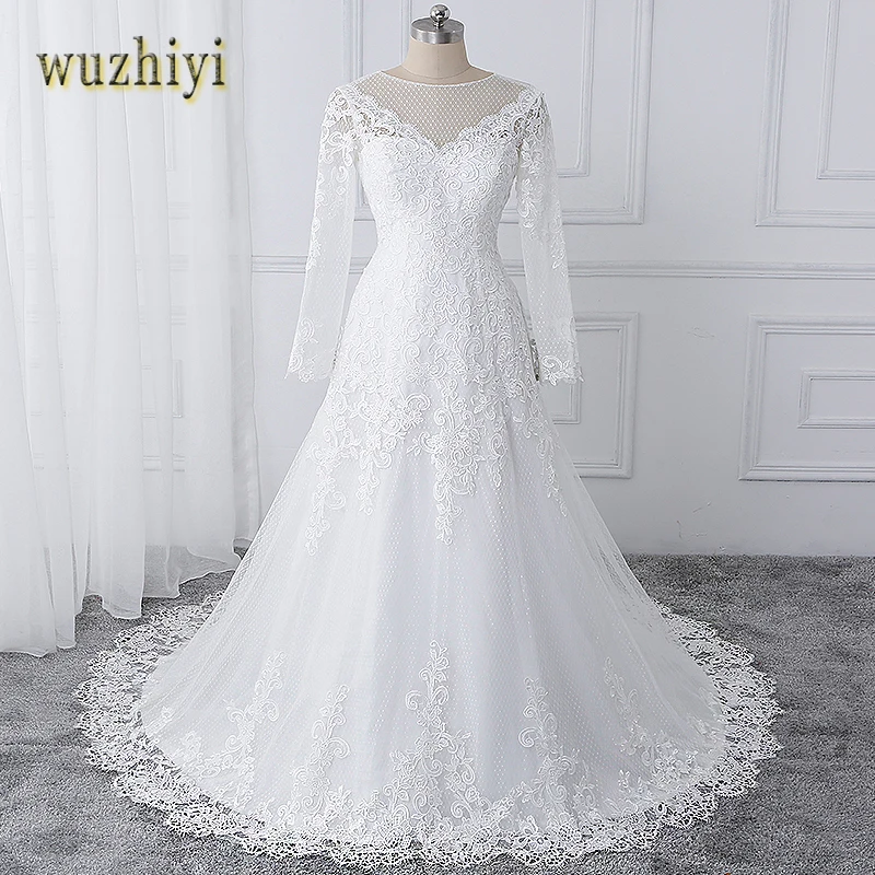 wuzhiyi high quality vestido de noiva Boat neck wedding dresses lace applique wedding gown Zipper button back marriage Gown 2019
wuzhiyi high quality vestido de noiva Boat neck wedding dresses lace applique wedding gown Zipper button back marriage Gown 2019