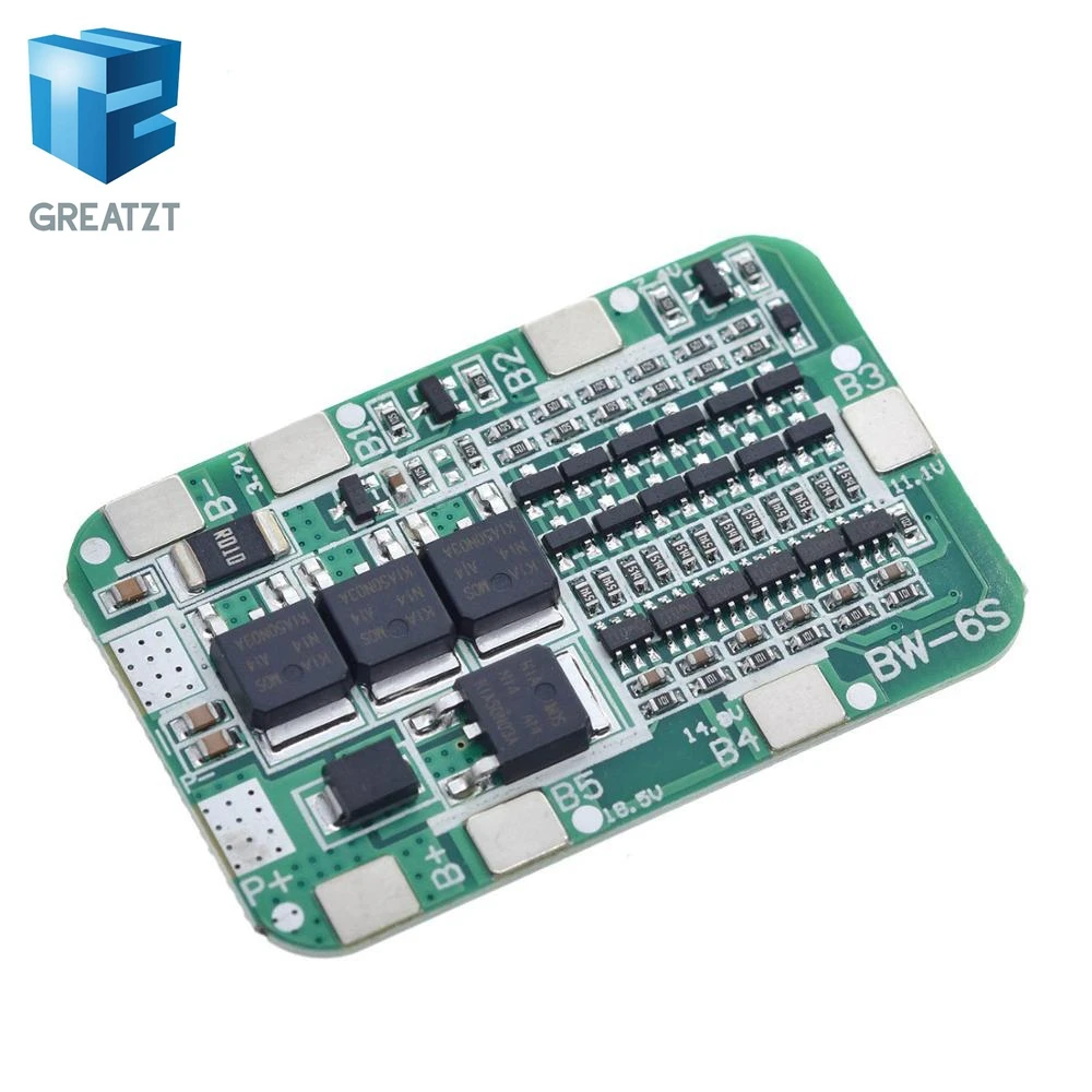 GREATZT 6S 15A 24V PCB BMS Защитная плата для 6 упаковок 18650 литий ионная литиевая батарея