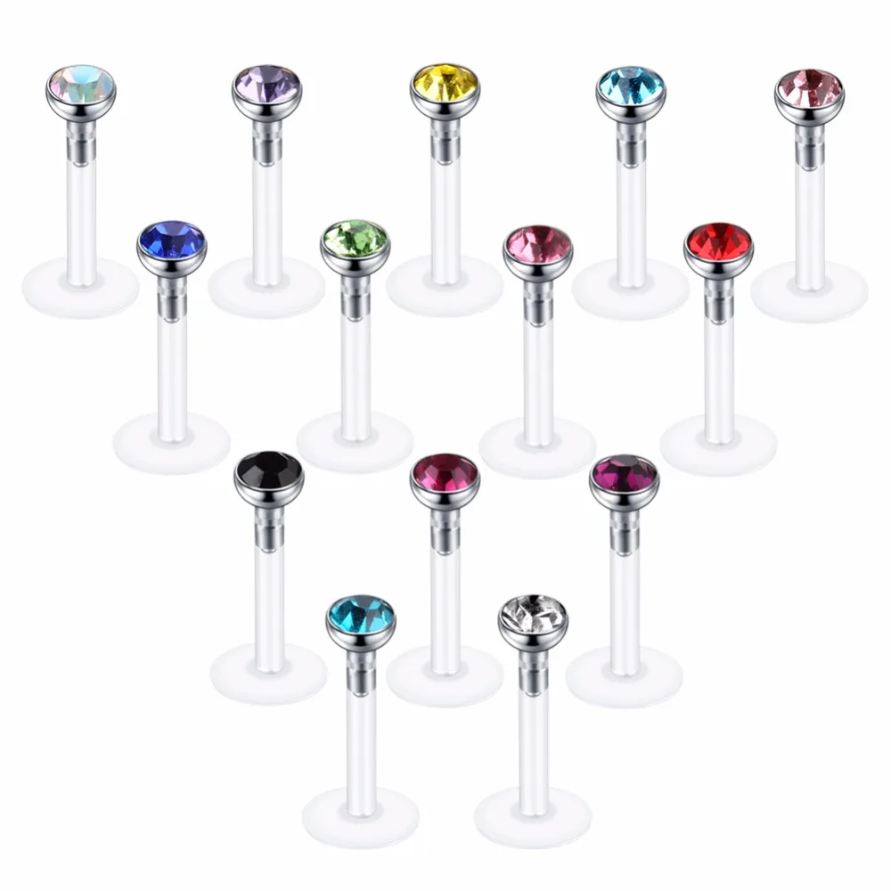 14Pcs/lot Bioplast Labret Piercing Lip Bar Threadless Prong Gem 16G Tragus Helix Conch Daith Ear Piercing Women Earrings
14Pcs/lot Bioplast Labret Piercing Lip Bar Threadless Prong Gem 16G Tragus Helix Conch Daith Ear Piercing Women Earrings