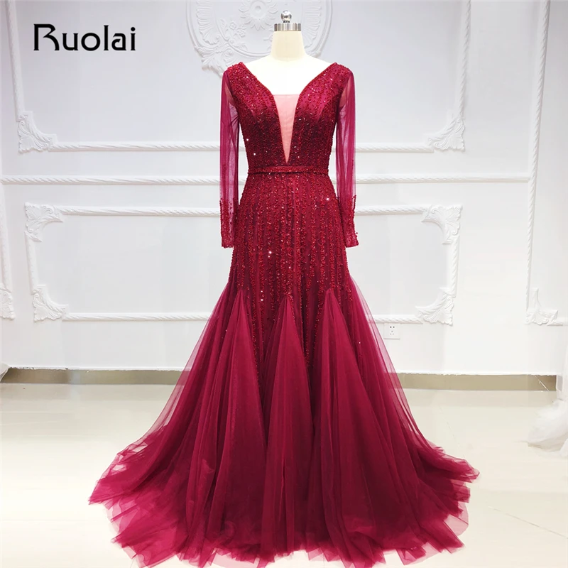 Burgundy Mermaid Evening Dresses Long Sleeve V Neck Luxury Beaded Formal Evening Gown Prom Dress 2019 Vestido de Festa SN28
Burgundy Mermaid Evening Dresses Long Sleeve V Neck Luxury Beaded Formal Evening Gown Prom Dress 2019 Vestido de Festa SN28