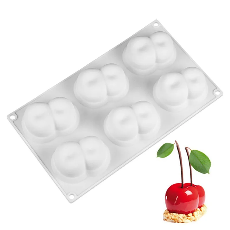 

Silicone Cherry Mold Double Cherry 3D Cake Moulds Mousse for Ice Creams Chocolates Pastry Bakeware Dessert Art Pan