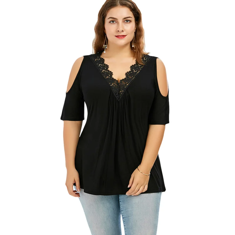 2019 Solid Color Plus Size Lace V-neck Short Sleeved 5XL Shirt for Women Fashion Casual Off Shoulder Top Blouses for Female
2019 Solid Color Plus Size Lace V-neck Short Sleeved 5XL Shirt for Women Fashion Casual Off Shoulder Top Blouses for Female