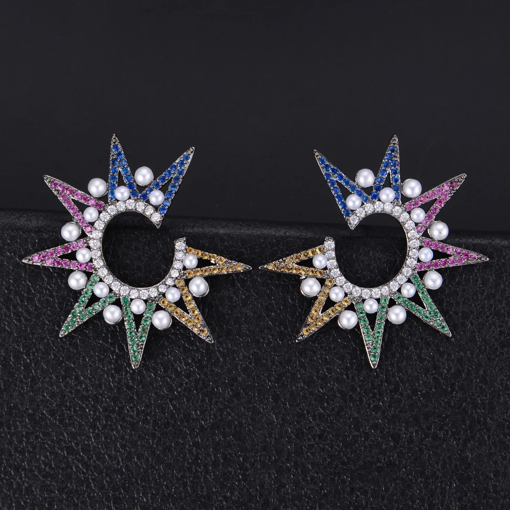 Popular Irregular Pearl Shining Sun Stud Earrings Full Micro Cubic Zirconia Pave For Women Engagement Earrings Jewelry
Popular Irregular Pearl Shining Sun Stud Earrings Full Micro Cubic Zirconia Pave For Women Engagement Earrings Jewelry