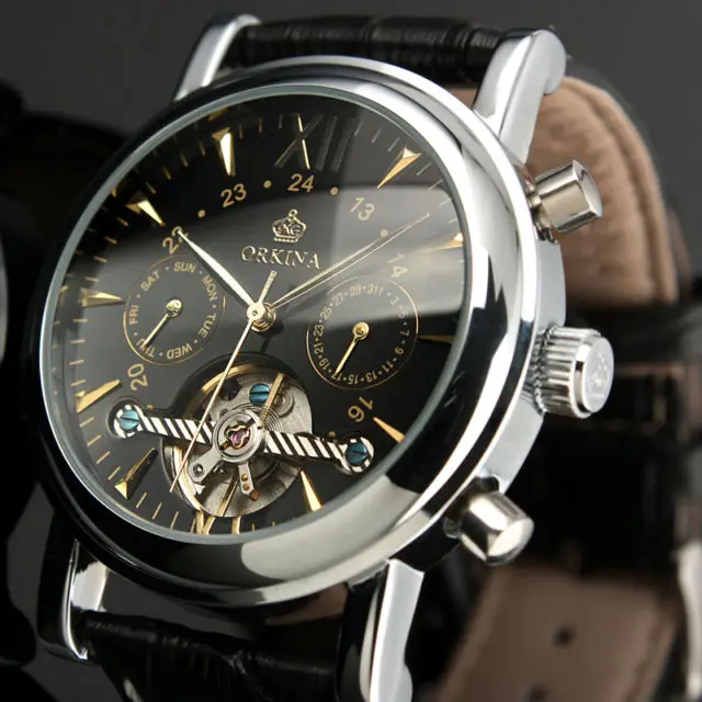 ORKINA Classic Day Date Calendar Automatic Tourbillon Brown Leather Strap Analog Men's Mechanical Watch Rose Gold Montre Homme
ORKINA Classic Day Date Calendar Automatic Tourbillon Brown Leather Strap Analog Men's Mechanical Watch Rose Gold Montre Homme