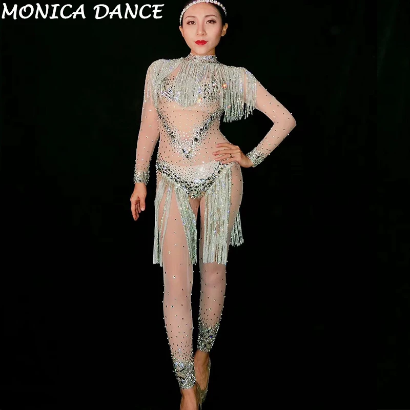 Sexy Rhinestone Tassel Mesh Perspective Crystal Jumpsuit Stretch Leotard Rompers Shining Stone Stage Sparkling Diamond Jumpsuit
Sexy Rhinestone Tassel Mesh Perspective Crystal Jumpsuit Stretch Leotard Rompers Shining Stone Stage Sparkling Diamond Jumpsuit