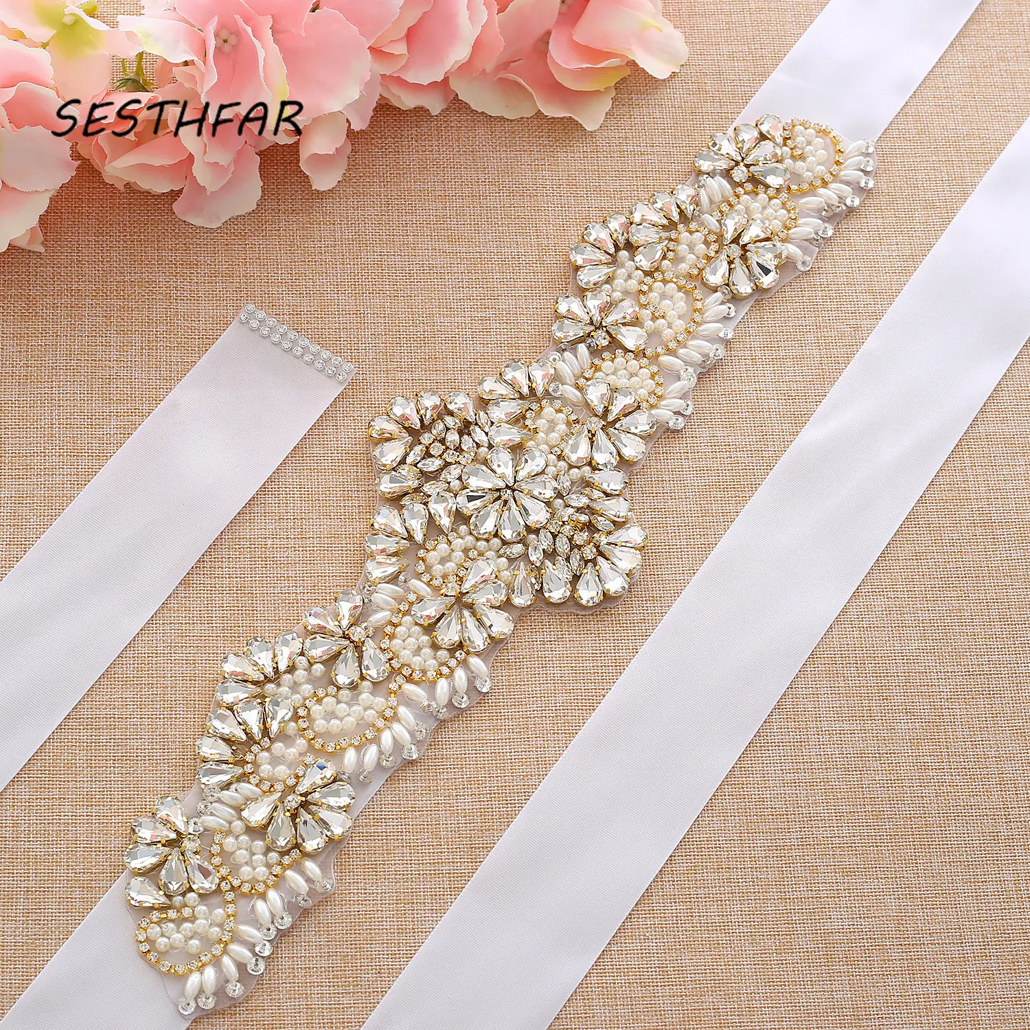 SESTHFAR Pearls Wedding Belt Crystal Bridal Sash Gold Diamond Belt Hand Beaded Rhinestones Belt For Wedding Dress
SESTHFAR Pearls Wedding Belt Crystal Bridal Sash Gold Diamond Belt Hand Beaded Rhinestones Belt For Wedding Dress