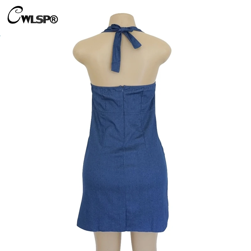 CWLSP 2018 New Denim Dress Women With Single Breasted Halter Tie Up Back Causal Vestido Women Summer Backless Dress QZ2912
CWLSP 2018 New Denim Dress Women With Single Breasted Halter Tie Up Back Causal Vestido Women Summer Backless Dress QZ2912