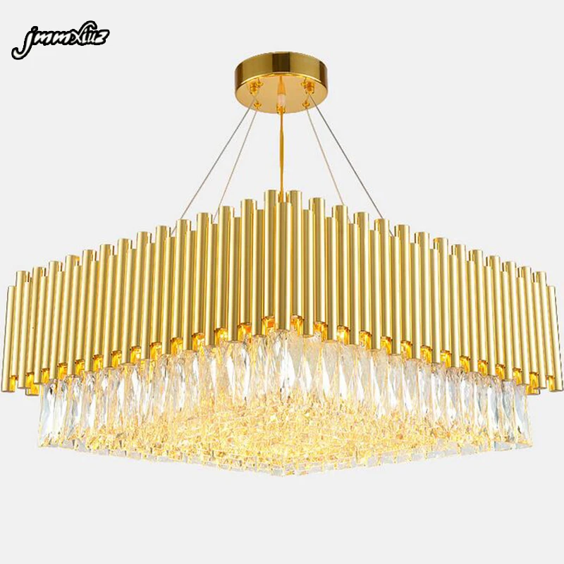 jmmxiuz New square design gold chandelier LED crystal lights AC110V 220V lustre home lighting, luxury hotel chandeliers