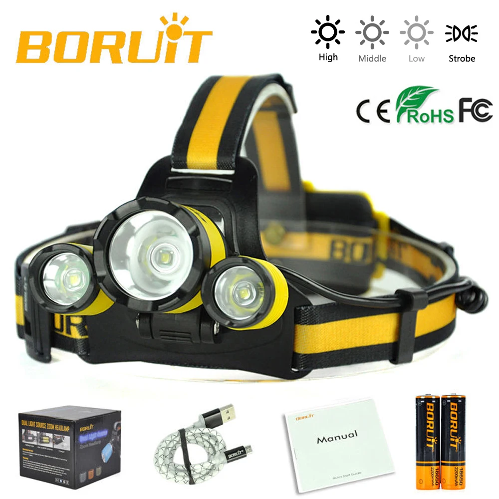 Налобный фонарь BORUiT светодиодный, с кабелем Micro USB XM-L T6 и 2 аккумуляторами 18650
Налобный фонарь BORUiT светодиодный, с кабелем Micro USB XM-L T6 и 2 аккумуляторами 18650