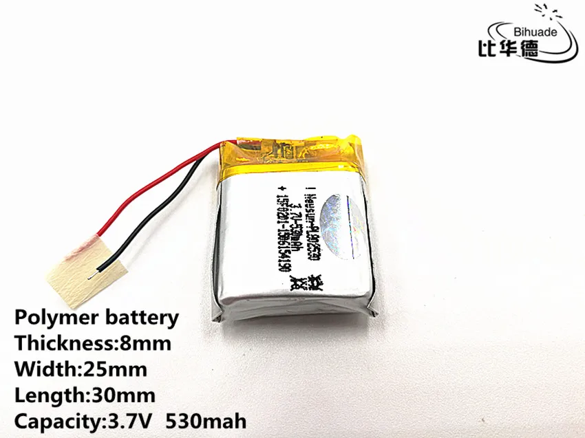 10pcs/lot Good Qulity 3.7V,530mAH,802530 Polymer lithium ion / Li-ion battery for TOY,POWER BANK,GPS,mp3,mp4
10pcs/lot Good Qulity 3.7V,530mAH,802530 Polymer lithium ion / Li-ion battery for TOY,POWER BANK,GPS,mp3,mp4