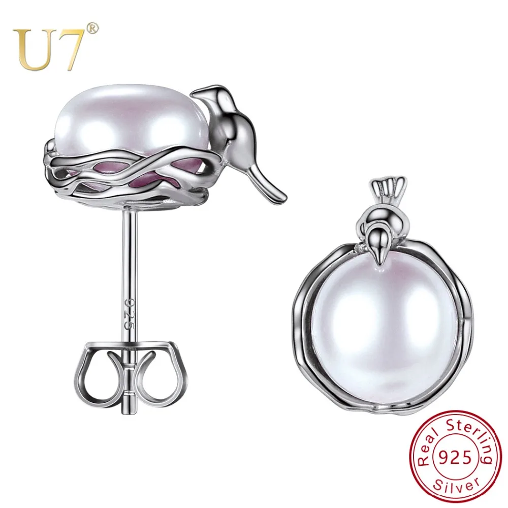 U7 925 Sterling Silver Bird with Nest 8 MM 100% Natural Freshwater Pearls Stud Earrings Jewelry For Woman Wedding Gift SC221
U7 925 Sterling Silver Bird with Nest 8 MM 100% Natural Freshwater Pearls Stud Earrings Jewelry For Woman Wedding Gift SC221